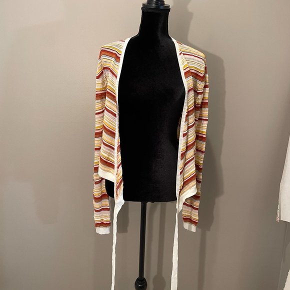 Azalea Womens Striped Tie Front Lng Sl Crop Top Cardigan sz M NWOT - Picture 5 of 6